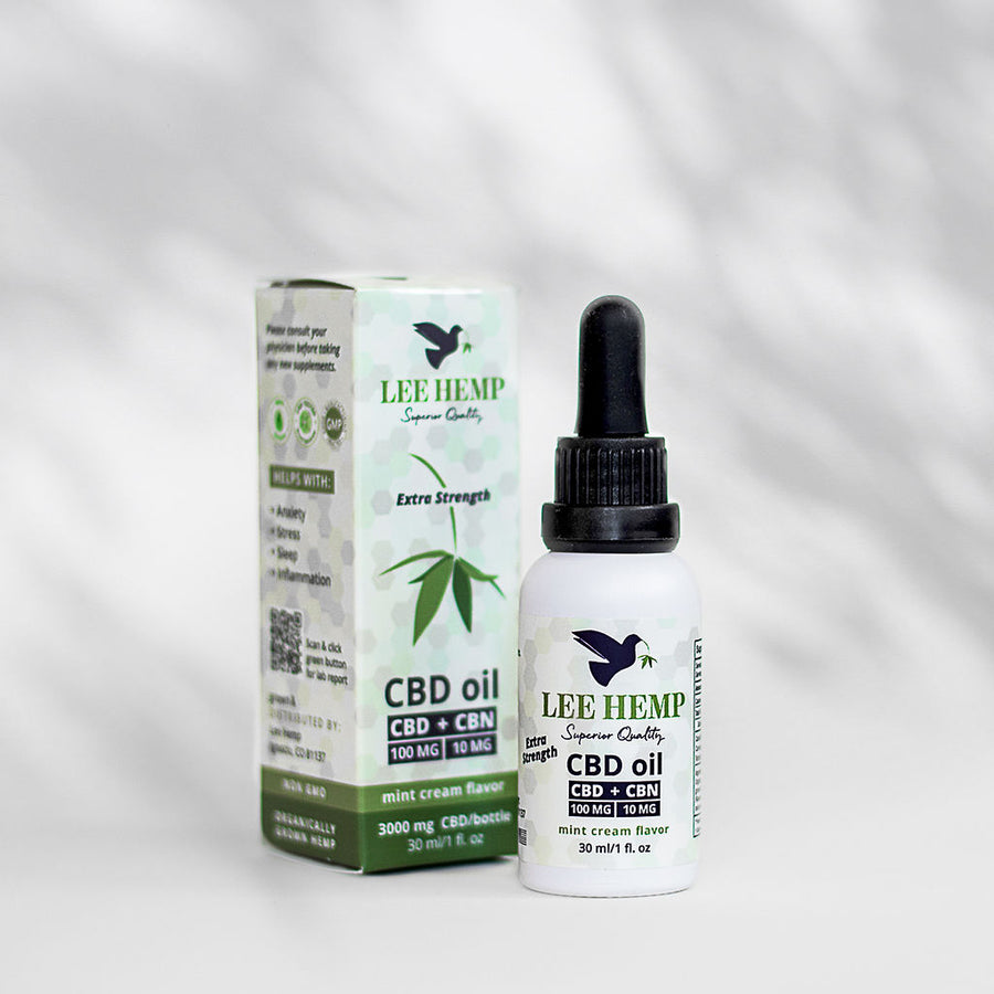 Extra Strength CBD Oil - Mint Cream Flavor - 3000mg CBD, 300mg CBN